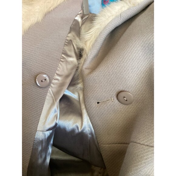 City Chic 'Make Me Blush Coat" Stone Plus Size 16 Faux Fur Collar Belted NWT - Picture 12 of 13